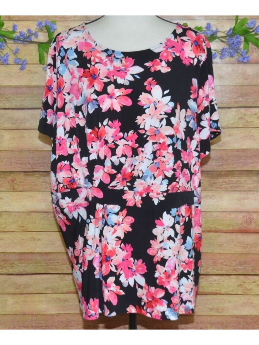 Liz Claiborne Career Women's Pink Floral Short Sleeve Blouse Top Plus Size 3X Fa